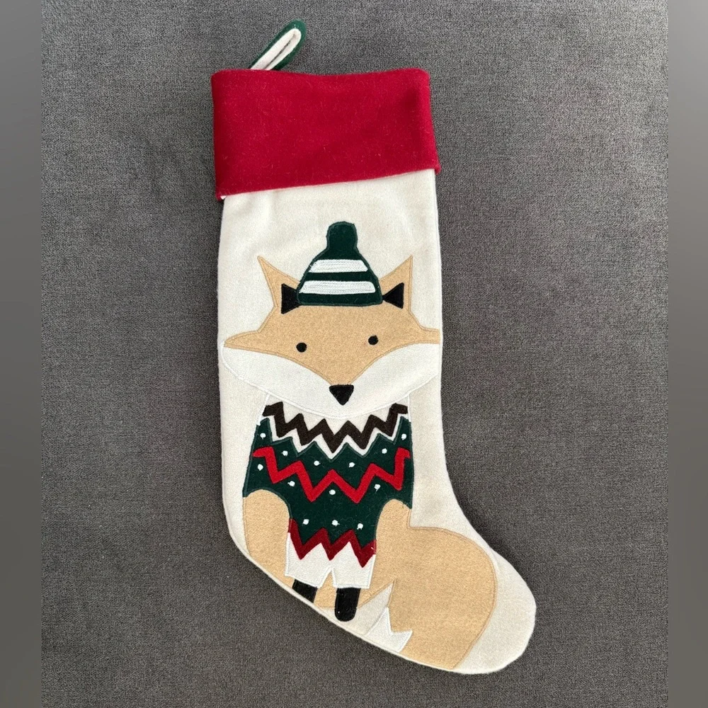 Crate & Barrel Fair Isle Friends Fox Christmas Stocking by Joan Anderson